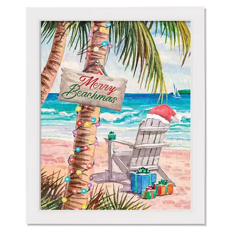 Christmas Art & Wall Decor>Kirklands Home Merry Beachmas Framed Canvas Art Print White