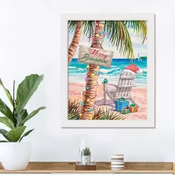 Christmas Art & Wall Decor>Kirklands Home Merry Beachmas Framed Canvas Art Print White