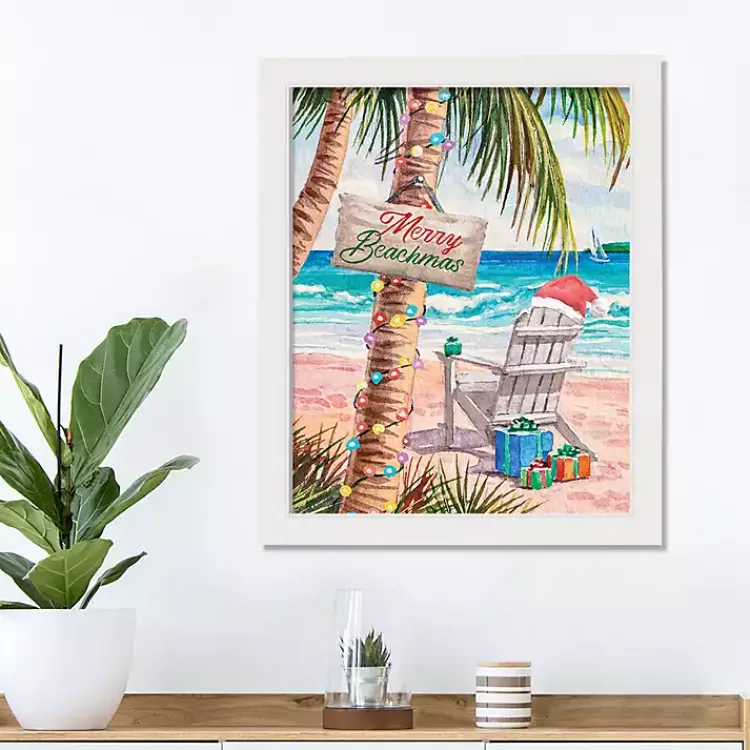 Christmas Art & Wall Decor>Kirklands Home Merry Beachmas Framed Canvas Art Print White