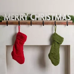Christmas Stockings & Stocking Holders>Kirklands Home Merry Christmas Beaded Wood Stocking Holder White