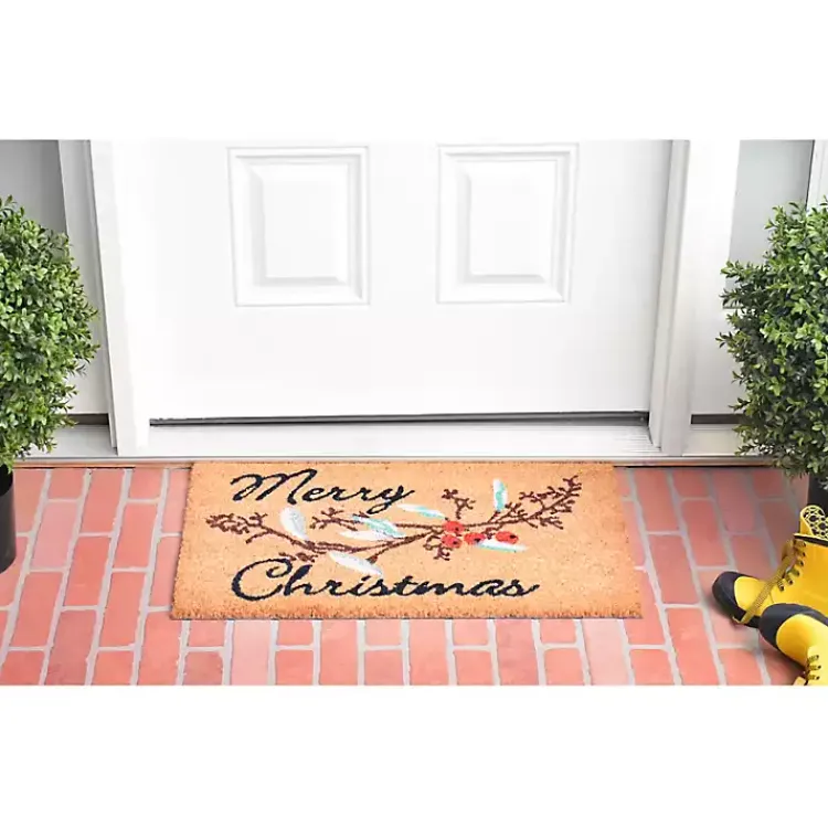 Outdoor Christmas Decorations>Kirklands Home Merry Christmas Berries Doormat Brown