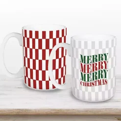 Christmas Dining & Entertaining>Kirklands Home Merry Christmas Checkered Mugs, Set of 2
