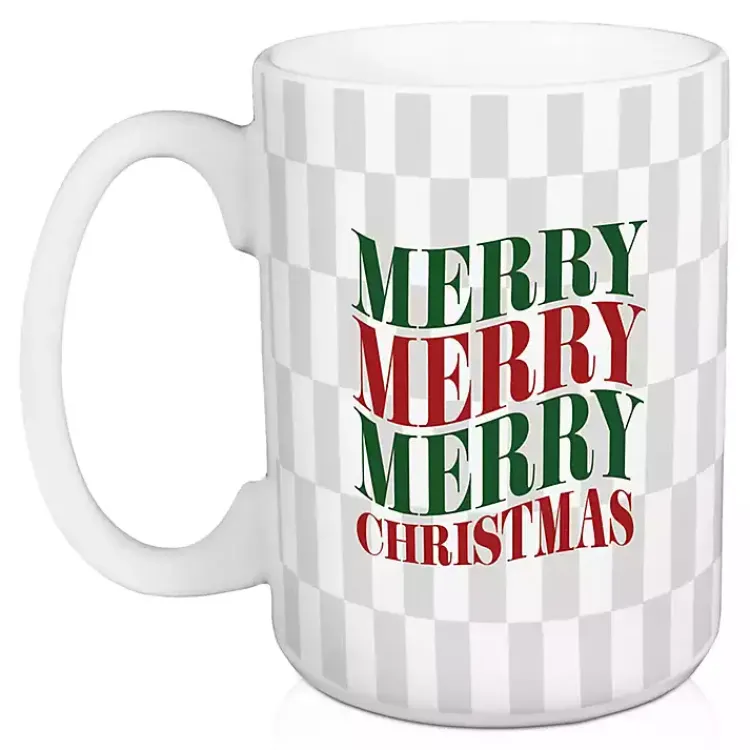 Christmas Dining & Entertaining>Kirklands Home Merry Christmas Checkered Mugs, Set of 2