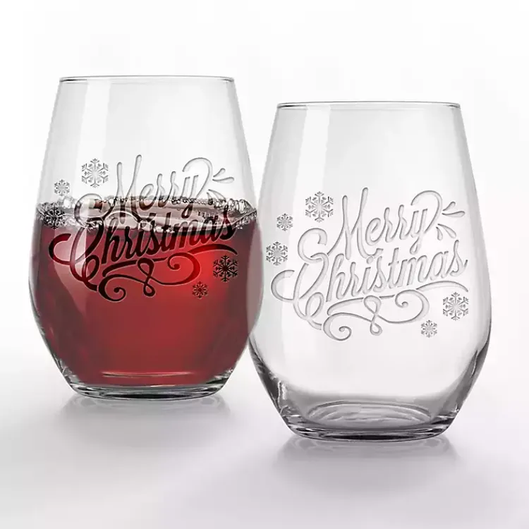 Christmas Dining & Entertaining>Kirklands Home Merry Christmas Etched Wine Glasses, Set of 2 Clear