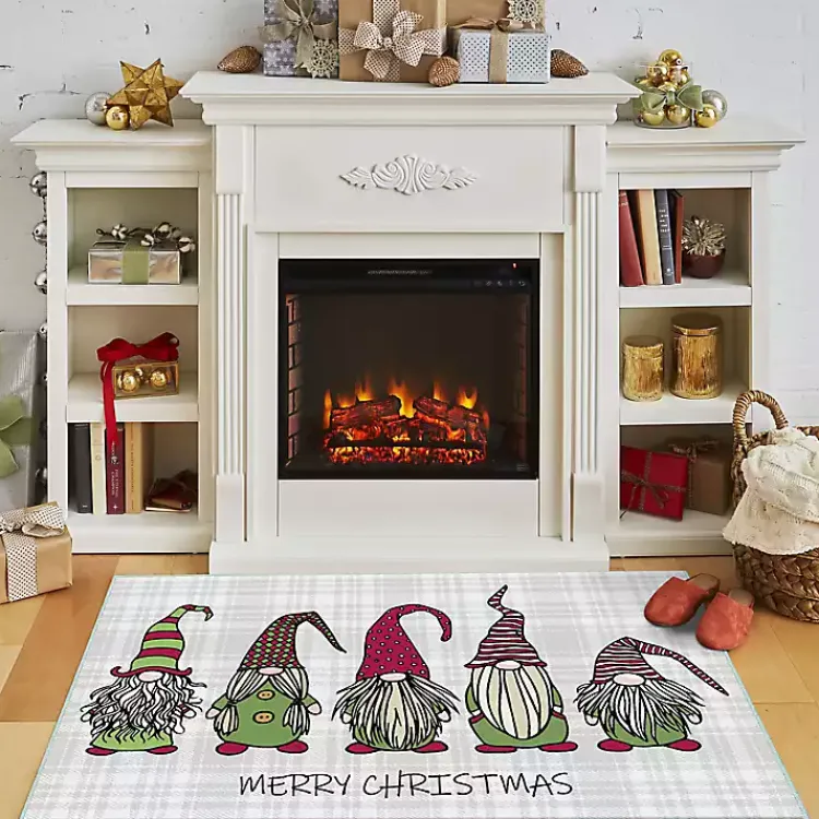 Christmas Decorations>Kirklands Home Merry Christmas Gnome Plaid Accent Rug