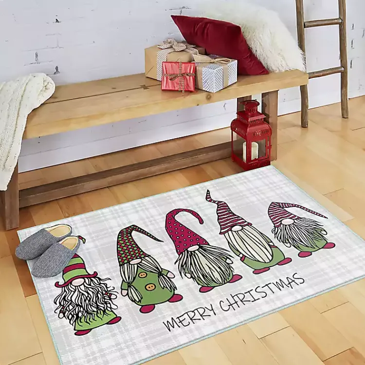 Christmas Decorations>Kirklands Home Merry Christmas Gnome Plaid Accent Rug