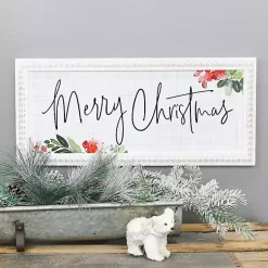 Christmas Art & Wall Decor>Kirklands Home Merry Christmas Holly Beaded Frame Wall Plaque White
