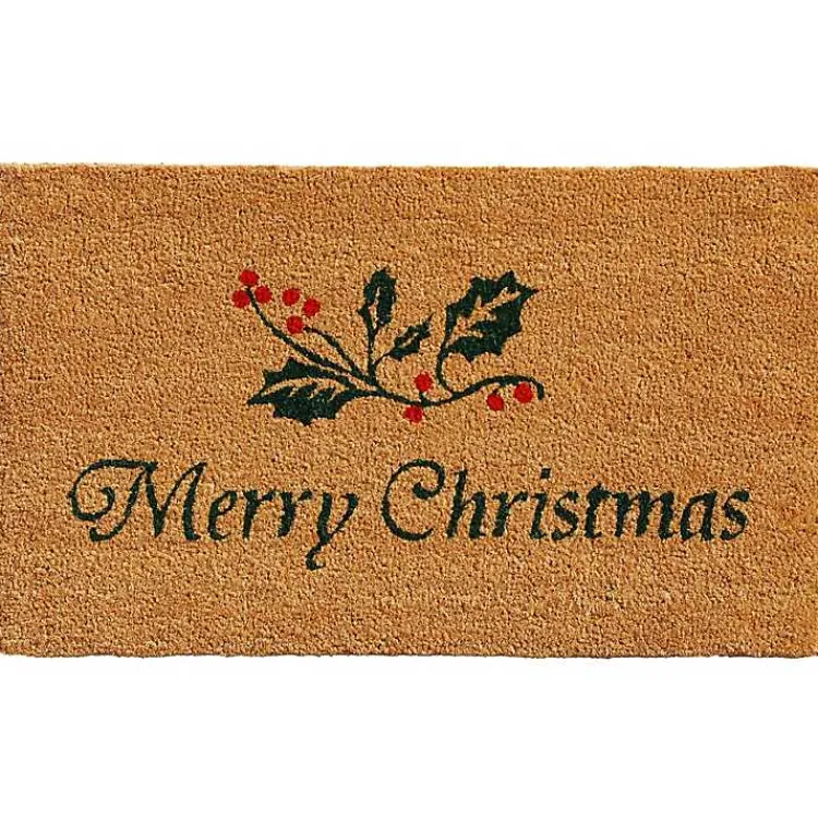 Outdoor Christmas Decorations>Kirklands Home Merry Christmas Holly Branch Doormat