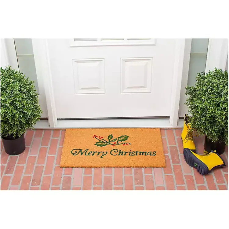 Outdoor Christmas Decorations>Kirklands Home Merry Christmas Holly Branch Doormat