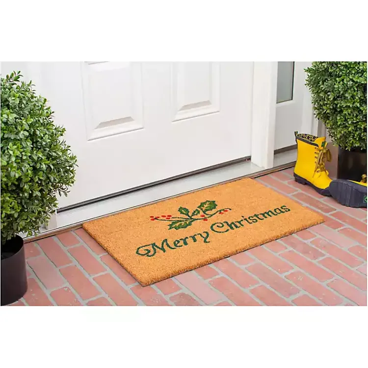 Outdoor Christmas Decorations>Kirklands Home Merry Christmas Holly Sprig Doormat