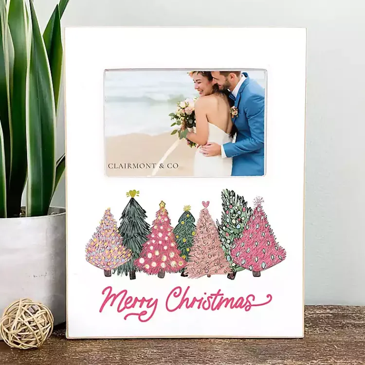 Christmas Decorations>Kirklands Home Merry Christmas Pink Trees Picture Frame, 4x6