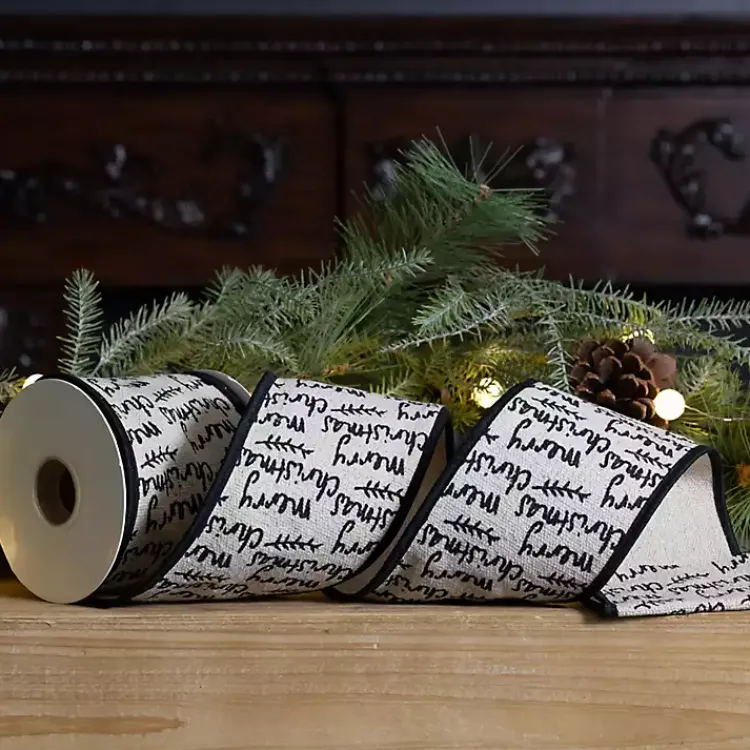 Christmas Decorations>Kirklands Home Merry Christmas Script 5 yard Christmas Ribbon