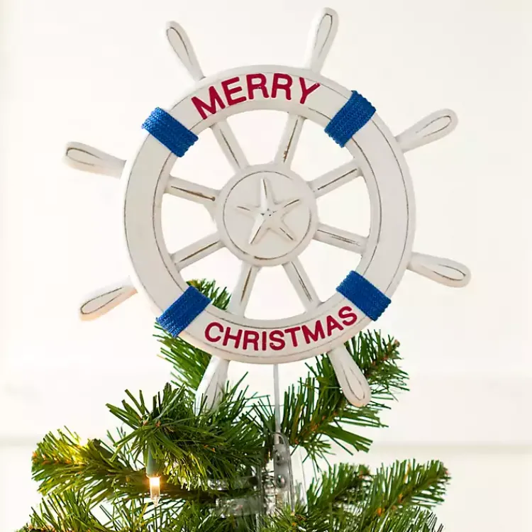 Christmas Tree Decorations>Kirklands Home Merry Christmas Ship Wheel Tree Topper