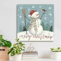 Christmas Art & Wall Decor>Kirklands Home Merry Christmas Snowman Canvas Wall Plaque