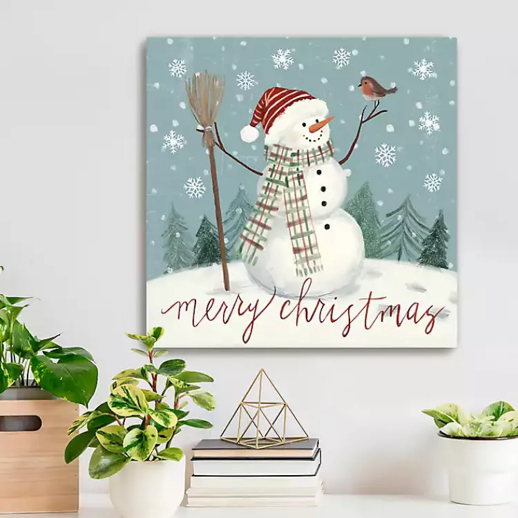 Christmas Art & Wall Decor>Kirklands Home Merry Christmas Snowman Canvas Wall Plaque