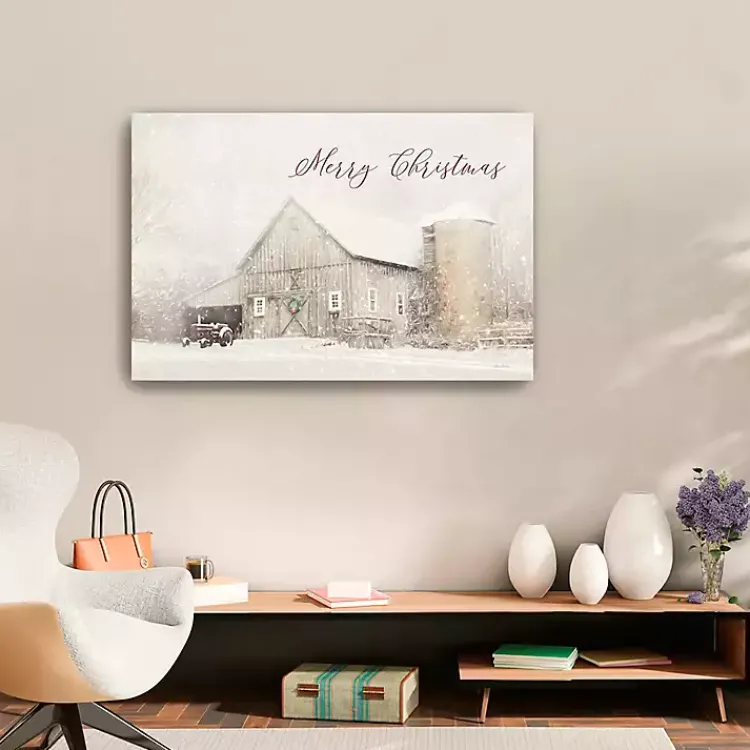 Christmas Art & Wall Decor>Kirklands Home Merry Christmas Snowy Farm Canvas Art Print White
