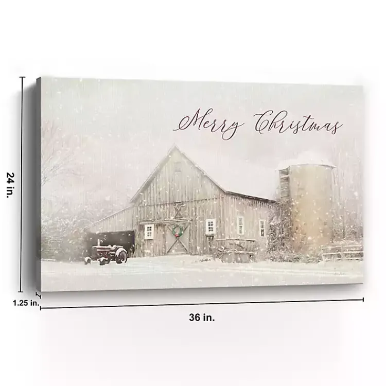Christmas Art & Wall Decor>Kirklands Home Merry Christmas Snowy Farm Canvas Art Print White
