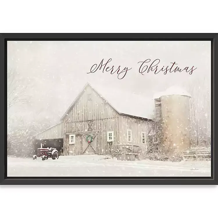 Christmas Decorations>Kirklands Home Merry Christmas Snowy Farm Framed Canvas Art Print White