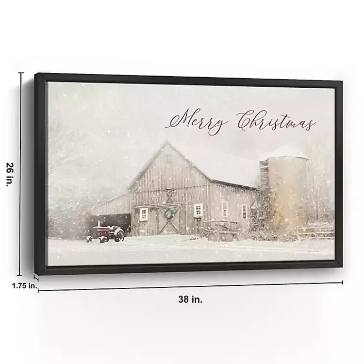 Christmas Decorations>Kirklands Home Merry Christmas Snowy Farm Framed Canvas Art Print White
