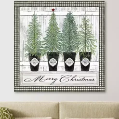 Christmas Art & Wall Decor>Kirklands Home Merry Christmas Tall Potted Trees Canvas Art Print