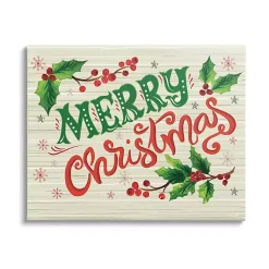 Christmas Art & Wall Decor>Kirklands Home Merry Christmas with Holly Canvas Wall Plaque