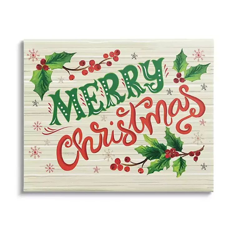 Christmas Art & Wall Decor>Kirklands Home Merry Christmas with Holly Canvas Wall Plaque