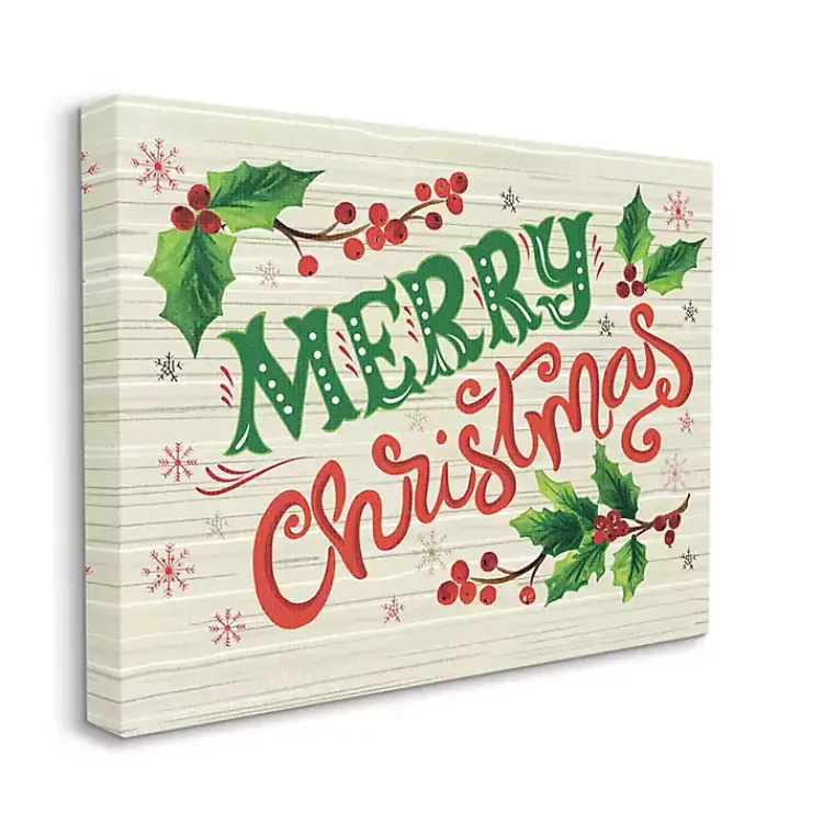 Christmas Art & Wall Decor>Kirklands Home Merry Christmas with Holly Canvas Wall Plaque