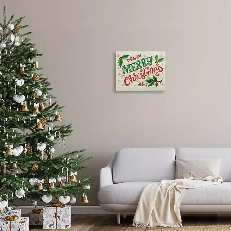 Christmas Art & Wall Decor>Kirklands Home Merry Christmas with Holly Canvas Wall Plaque