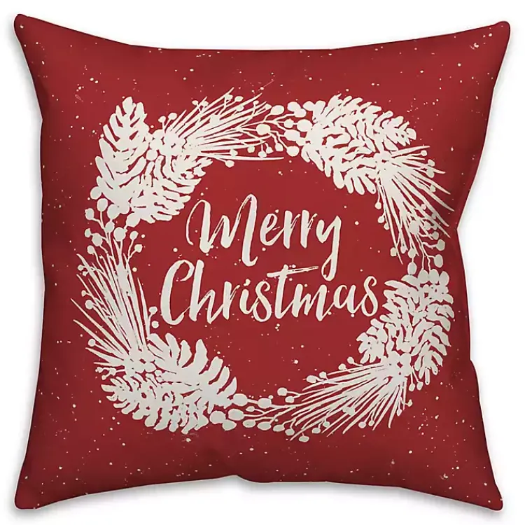 Pillows>Kirklands Home Merry Christmas Wreath Outdoor Pillow