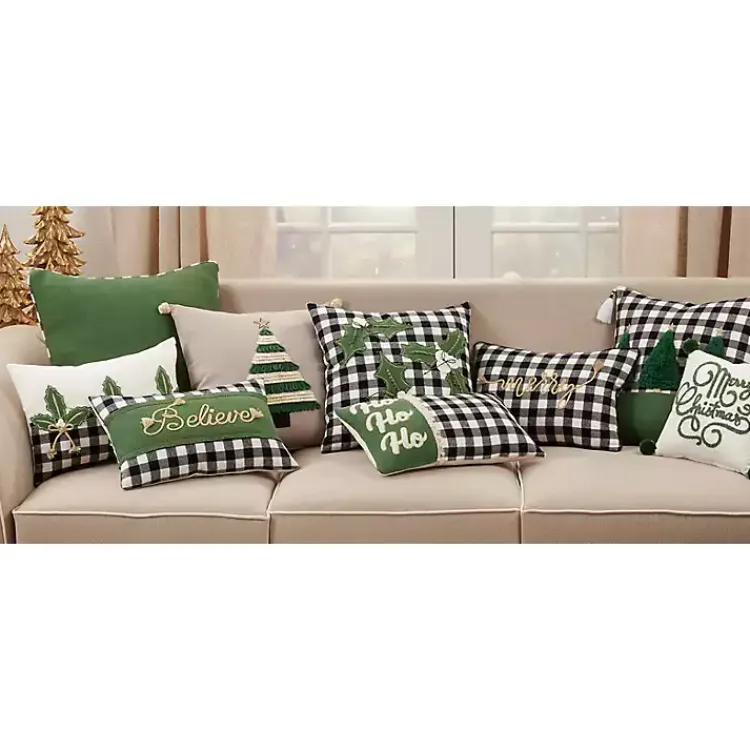 Christmas Pillows>Kirklands Home Merry Gingham Felt Lumbar Pillow