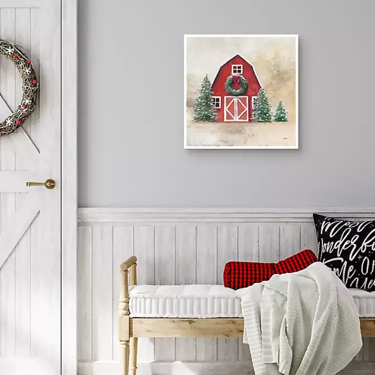 Christmas Art & Wall Decor>Kirklands Home Merry Red Barn Framed Canvas Art Print