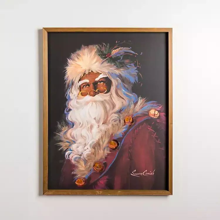 Christmas Art & Wall Decor>Kirklands Home Merry Santa and Gold Bells Framed Canvas Art Print