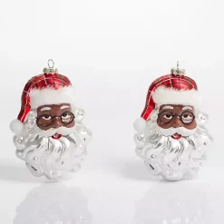 Christmas Ornaments>Kirklands Home Merry Santa Face Ornaments, Set of 2 White
