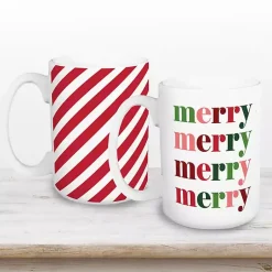 Christmas Dining & Entertaining>Kirklands Home Merry Stripes Mugs, Set of 2 Multi