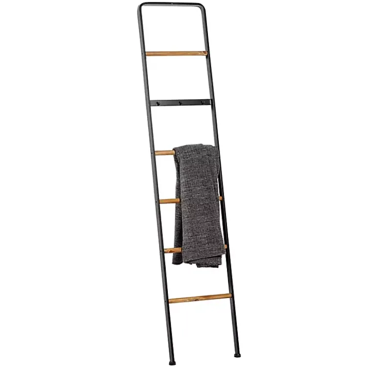 Decorative Accents>Kirklands Home Metal and Fir Wood Leaning Ladder with Hooks