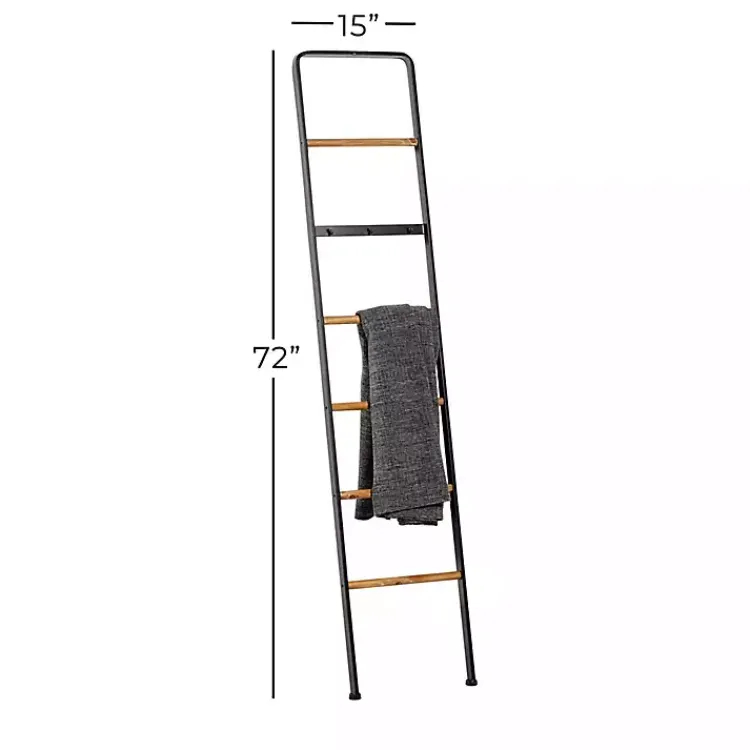 Decorative Accents>Kirklands Home Metal and Fir Wood Leaning Ladder with Hooks