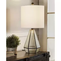 Kirklands Home Metal and Seeded Glass Cage Table Lamp White