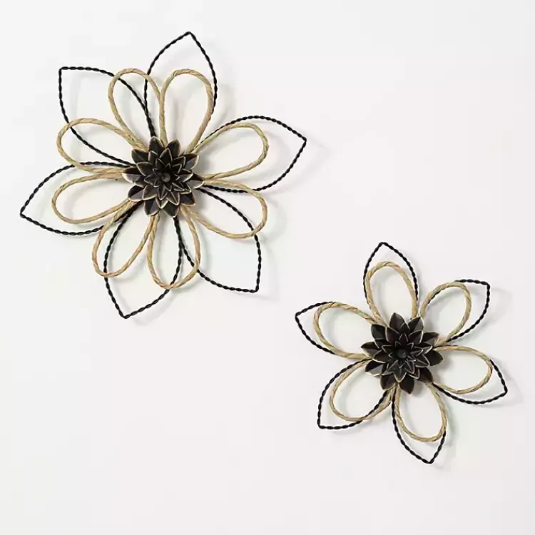 Kirklands Home Metal and Twine Flower Wall Plaques, Set of 2 Hot