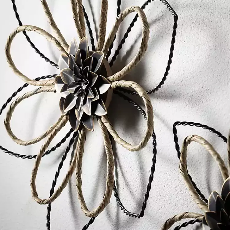 Kirklands Home Metal and Twine Flower Wall Plaques, Set of 2 Hot