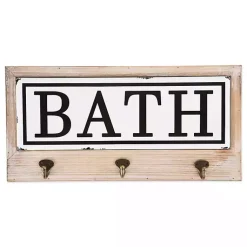 Kirklands Home Metal and Wood Bath Sign with Hooks Discount
