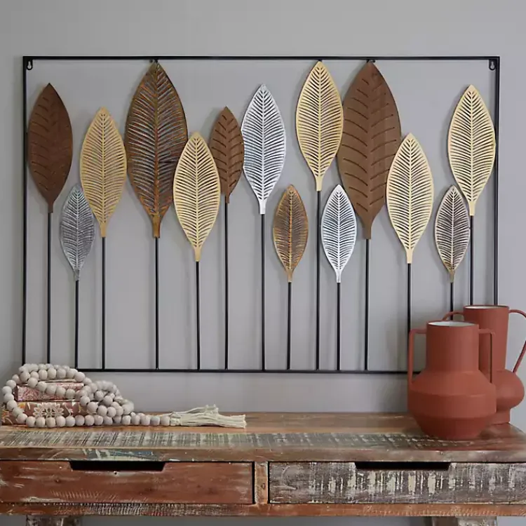 Kirklands Home Metal and Wood Leaf Stems Wall Plaque Multi Best