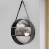 Kirklands Home Metal Circle Wall Shelf with Leather Strap Outlet