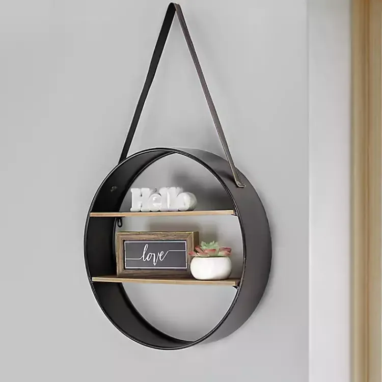 Kirklands Home Metal Circle Wall Shelf with Leather Strap Outlet