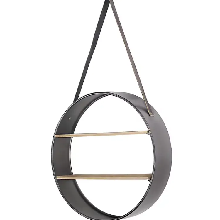 Kirklands Home Metal Circle Wall Shelf with Leather Strap Outlet