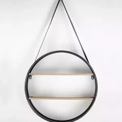 Kirklands Home Metal Circle Wall Shelf with Leather Strap Outlet