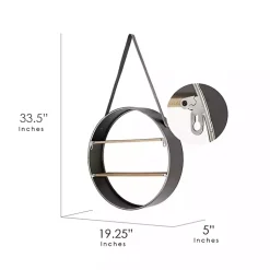 Kirklands Home Metal Circle Wall Shelf with Leather Strap Outlet