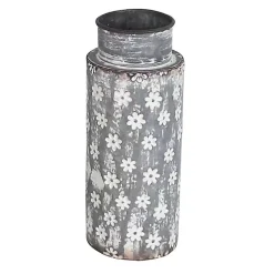 Vases>Kirklands Home Metal Floral Patterned Vase Silver