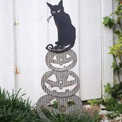 Halloween>Kirklands Home Metal Jack O Lanterns and Cat Halloween Yard Stake