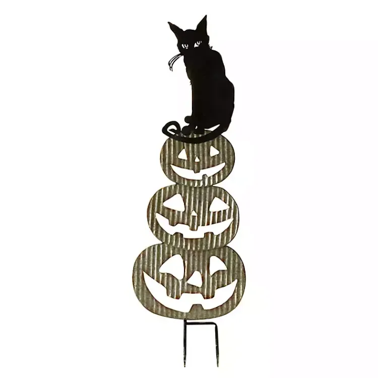 Halloween>Kirklands Home Metal Jack O Lanterns and Cat Halloween Yard Stake