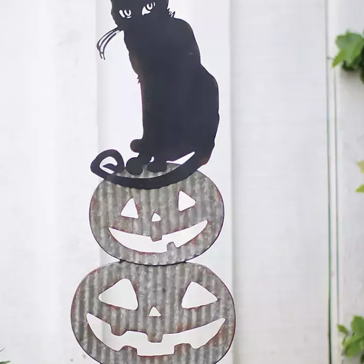 Halloween>Kirklands Home Metal Jack O Lanterns and Cat Halloween Yard Stake